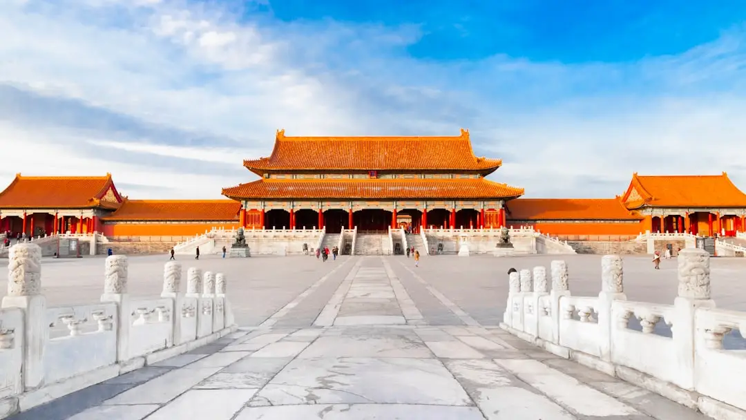 Forbidden City rooflines in Beijing under a clear sky